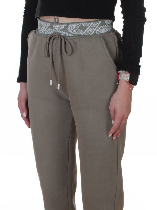 2611 GRAY/GREEN Штаны утепленные спортивные женские (85% хлопок, 10% полиэстер, 5% спандекс)