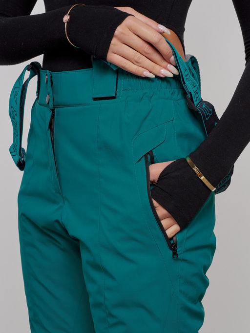 Полукомбинезон утепленный женский зимний горнолыжный зеленого цвета 526Z - Chunmai фото 9