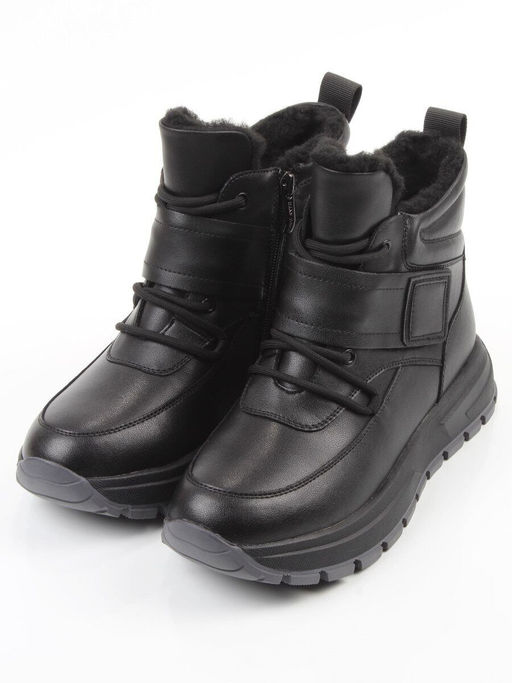04-WB012-1M BLACK Кроссовки зимние женские (натуральная кожа, 100% шерсть)