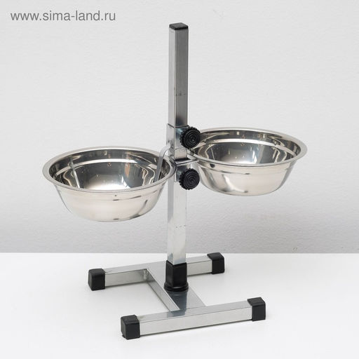 Подставка с мисками, 2700 мл, высота 40 см, разборная с верхним фиксатором, хром - Пижон фото 5