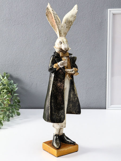 Фигура полистоун Заяц с чашкой чая, 13.5?11?46.5 см