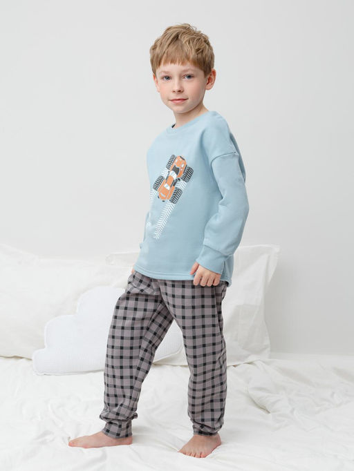 К 1567/голубой,клетка пижама дет