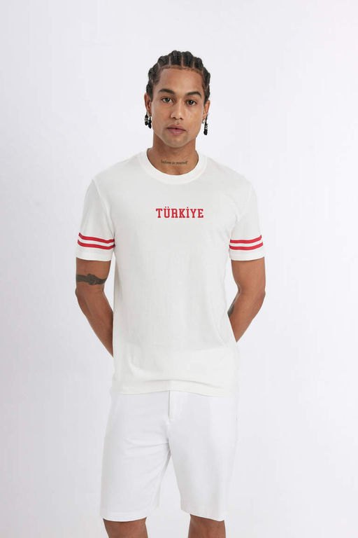 DeFactoFit Стандартная посадка с круглым вырезом Футболка с короткими рукавами и принтом T_rkiye Athlete  фото 5