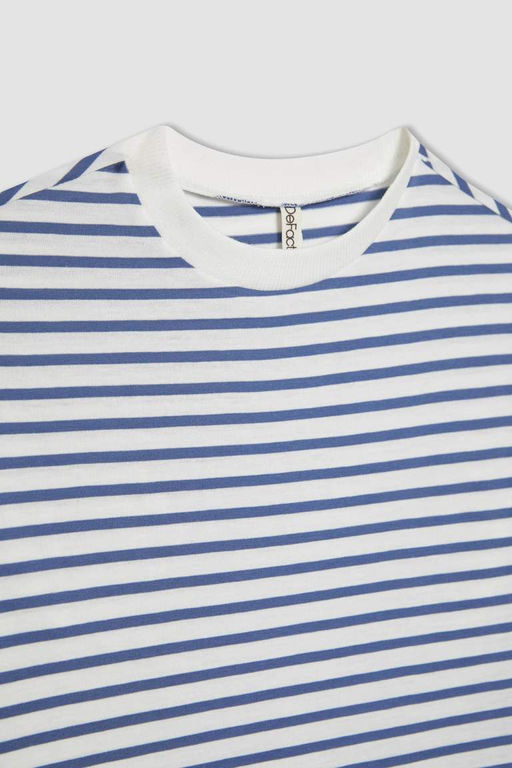 Полосатая футболка с длинными рукавами из чесаного хлопка с круглым вырезом для девочек - Defacto фото 7