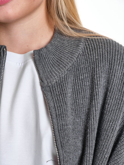 Джемпер оверсайз на молнии для девочки 33-7596 серый