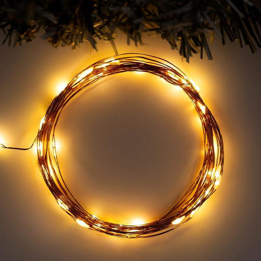 Гирлянда Нить 5 м роса, IP20, медная нить, 50 LED, свечение тёплое белое, 2 режима, AAх3