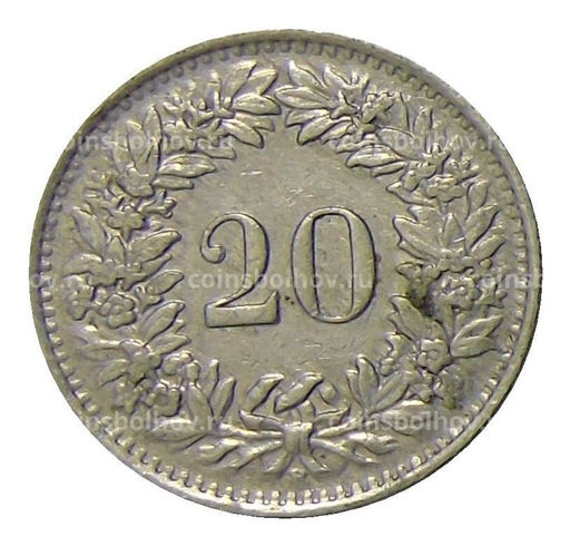 Монета 20 раппенов 1945 года Швейцария