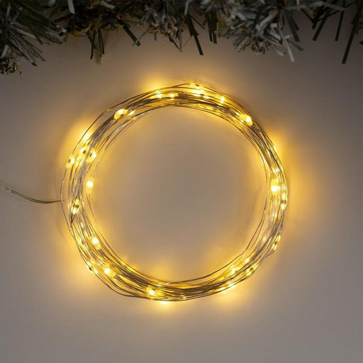 Гирлянда Нить 5 м роса, IP20, серебристая нить, 50 LED, 2 режима, батарейки AAх3 (нет в комплекте), свечение тёплое белое / мульти