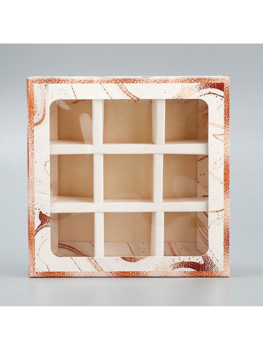 Цена за 5 шт. Коробка для конфет, кондитерская упаковка, 9 ячеек, «Мрамор», 14.5×14.5×3.5 см