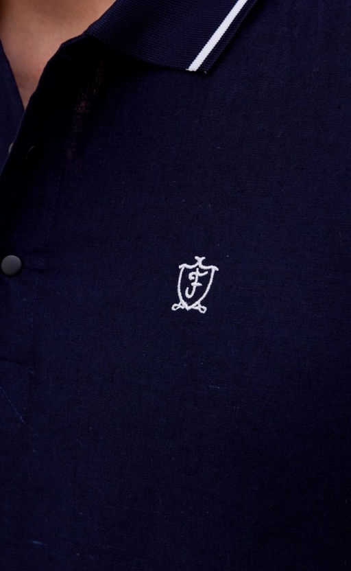 Футболка-поло льняная мужская F011-0770 тёмно-синяя - Fine joyce фото 5