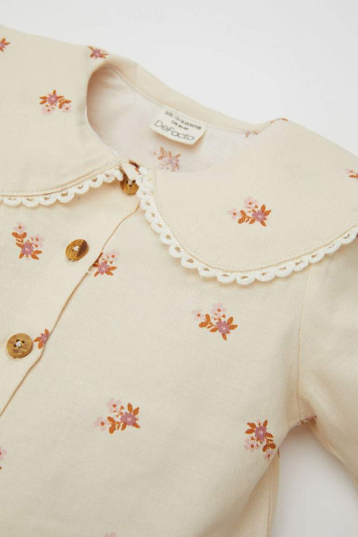 Саржевая рубашка с длинными рукавами и большим воротником на пуговицах для маленьких девочек - Defacto фото 2