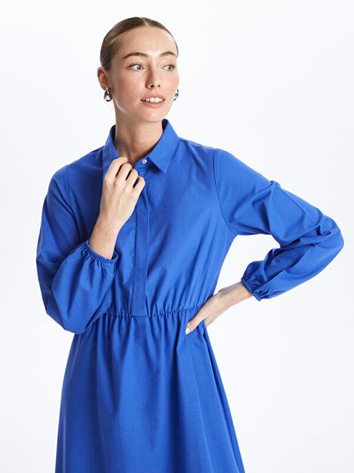 G?mlek Yaka D?z Uzun Kollu Elbise