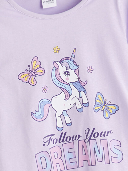 Bisiklet Yaka Bask?l? K?z ?ocuk Pijama ?st?