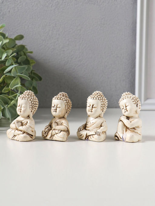 Сувенир полистоун "Медитация маленького Будды" набор 4 шт беж 3х3,5х6 см