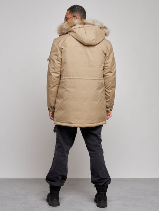 Парка мужская зимняя удлиненная с мехом бежевого цвета 8318B - Wonderrman фото 5