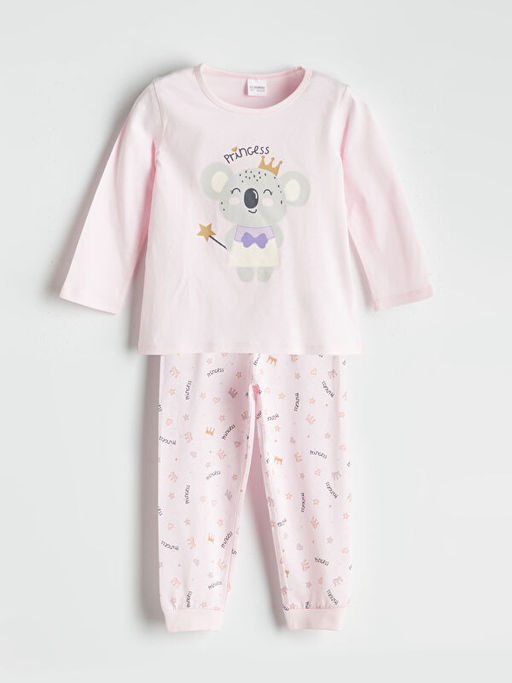 Bisiklet Yaka Bask?l? Uzun Kollu K?z ?ocuk Pijama Tak?m?