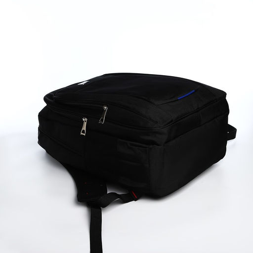 Рюкзак мужской на молниях, 3 наружных кармана, цвет чёрный/синий/серый - Simaland фото 3