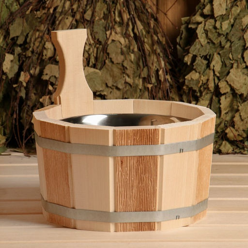 Шайка - ушат для бани и сауны «Термо», 3 л, деревянная, нержавеющая вставка, «Добропаровъ»