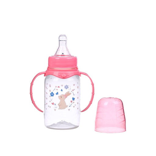Бутылочка для кормления малыша M&B «Доченька», классическое горло, с ручками, от 0 мес., 150 мл., розовый