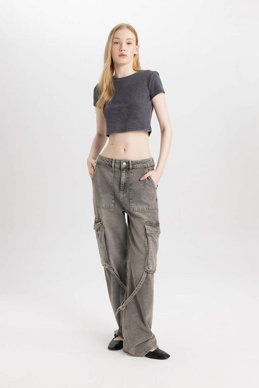 Классная приталенная базовая футболка с выцветшим эффектом и короткими рукавами - Defacto фото 2