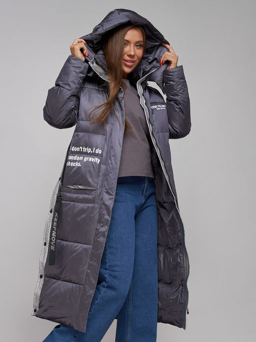 Пальто утепленное молодежное зимнее женское темно-фиолетового цвета 5873TF - Mtforce фото 18