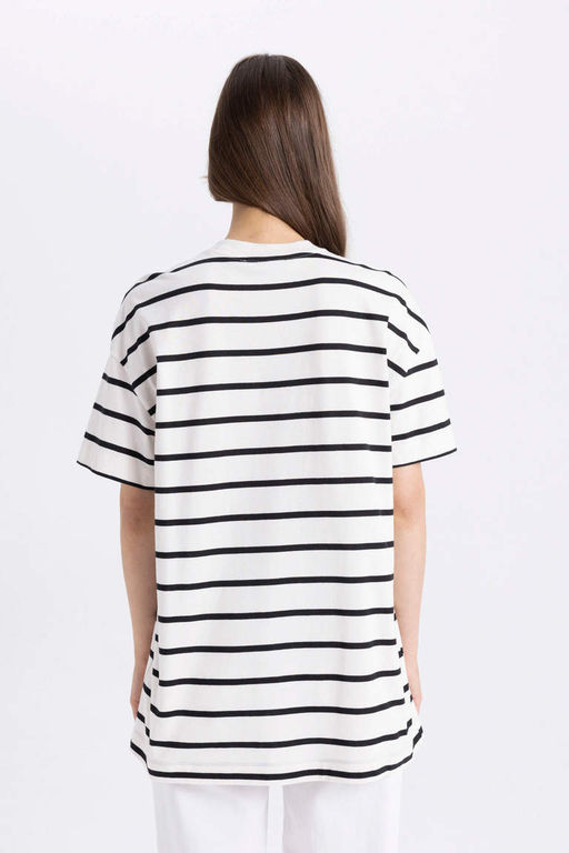 Полосатая футболка-туника с круглым вырезом и короткими рукавами - Defacto фото 6