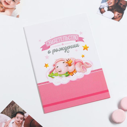 Папка для свидетельства о рождении Слоник, для девочки, А4