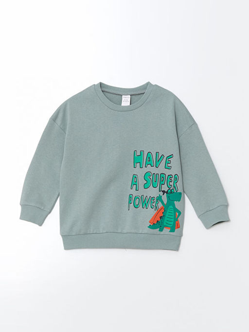 Bisiklet Yaka Bask?l? Erkek Bebek Sweatshirt