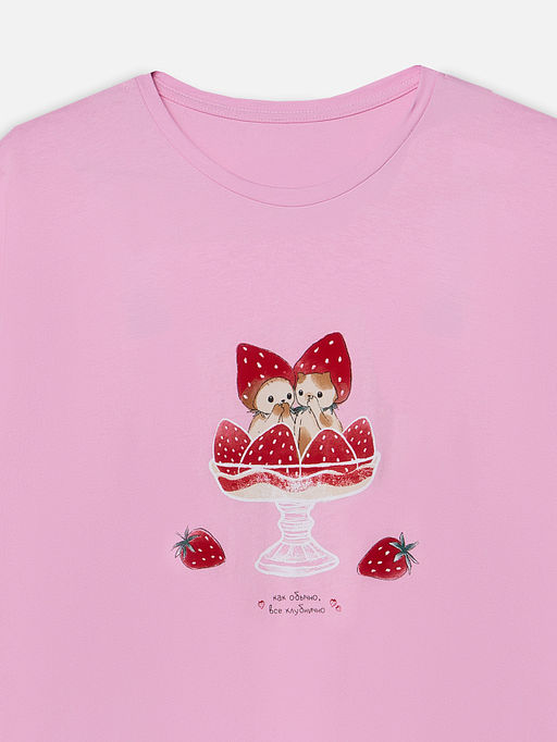 Туника домашняя женская розовая с надписью Как обычно, все клубнично - Mark formelle фото 5