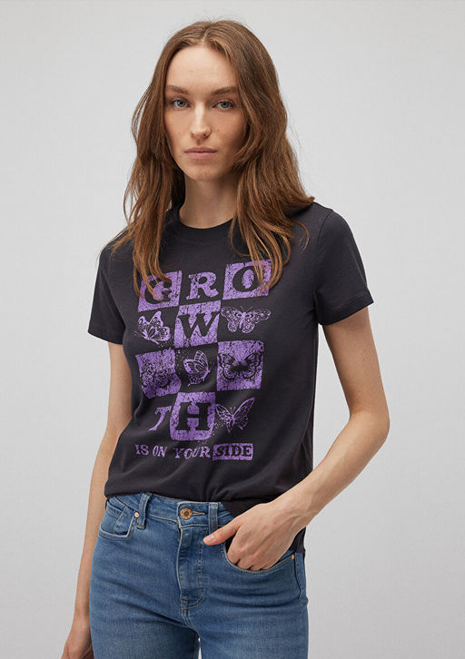 Kelebek Bask?l? Antrasit Tisort - Mavi фото 2