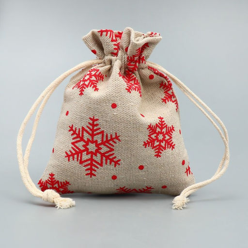 Цена за 5 шт. Мешочек подарочный холща «Новогодние ожидания», снежинки, холща, 10×12 см ± 1.5 см