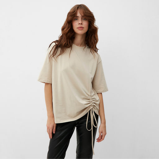 Футболка женская с кулиской MINAKU REGULAR FIT, бежевая, размер 46