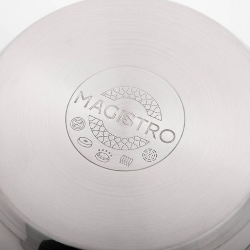 Кастрюля Magistro klimena, 3.5 л, AISI - 201, крышка-дуршлаг, носик для слива, капсульное дно, индукция, нержавеющая сталь