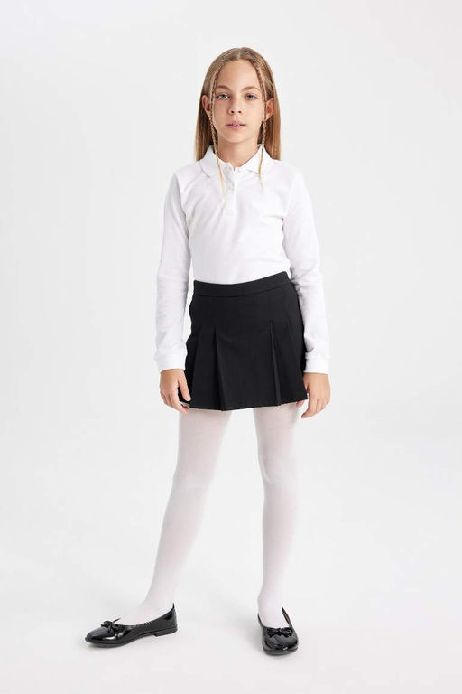 Облегающая школьная футболка из двух предметов из пике с воротником-поло для девочек - Defacto фото 3