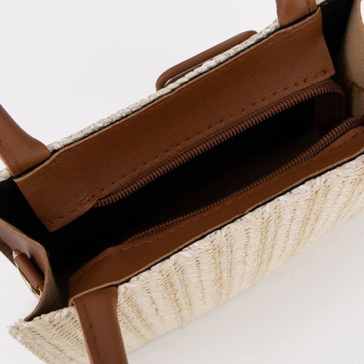 Сумка-тоут на молнии, длинная цепь, цвет белый/коричневый - Simaland фото 3