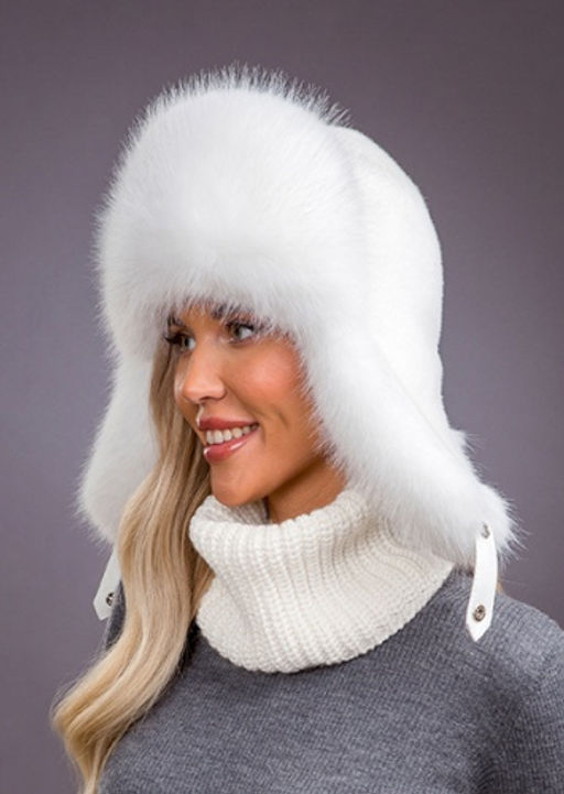 Ушанка экомех песец белый + белый