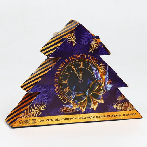 Подарочный набор новогодний Счастья и удачи в Новом году: чай, мёд кремовый, шоколад