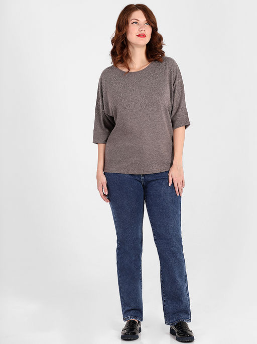 Теплая трикотажная кофта женская со стразами - Almond фото 3