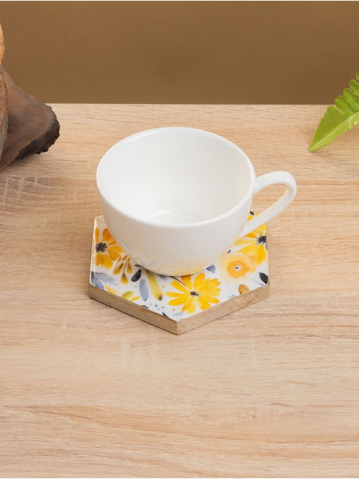 Подставка под горячее «Желтые и синие цветы», набор 4 шт., 15×13×5 см, дерево манго