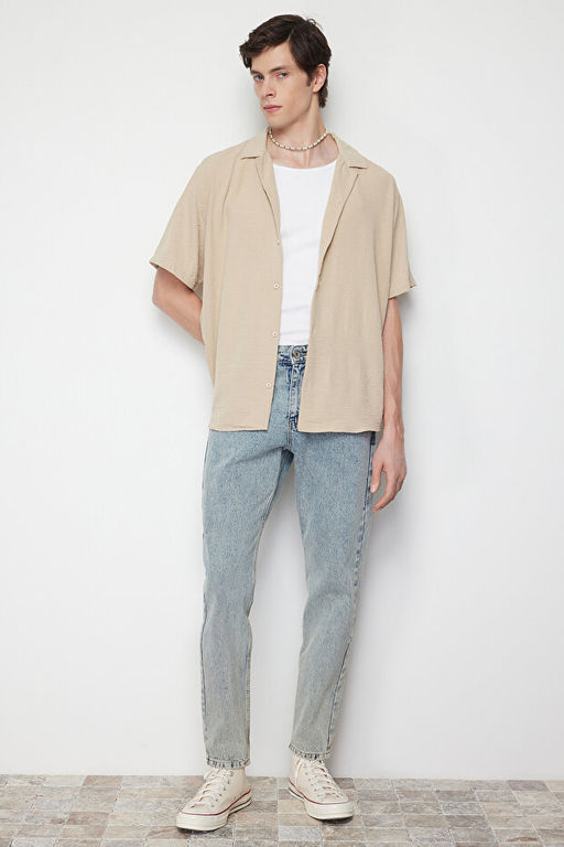 Ta_ Oversize Fit Yazl_k K_sa Kollu Keten G_r_n_ml_ G_mlek TMNSS24GO00019 - Trendyolmilla фото 2