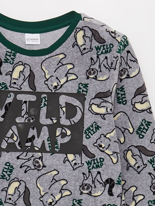 Bisiklet Yaka Bask?l? Uzun Kollu Kadife Erkek ?ocuk Pijama Tak?m? - Waikiki фото 3