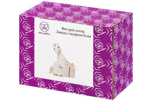 Фигурка декоративная 6,5*5*8 см Лошадь с подарком белая с золотом, фарфор - Elan gallery фото 6