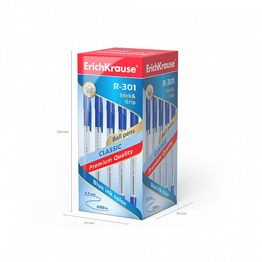 Цена за 50 шт. Ручка шариковая ErichKrause R-301 Stick&Grip Classic 1.0, цвет чернил красный (в коробке по 50 шт.)