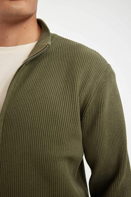 Кардиган стандартной посадки с высоким воротником и молнией - Defacto фото 6