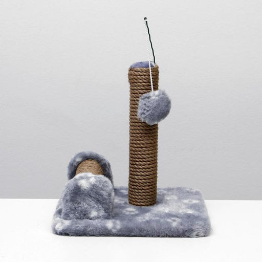 Когтеточка двойная для котят на подставке, джут, 30 х 28 х 32 см, серая с лапками - Пижон фото 2