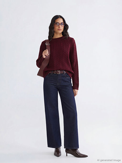 Bisiklet Yaka Kendinden Desenli Kad?n Triko Kazak