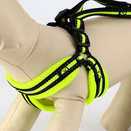 Комплект амуниции светоотражающий с мягкими шлейкой и ручкой, поводок 120 х 1,5 см, ОШ 35-53 см, жёл - Пижон фото 3