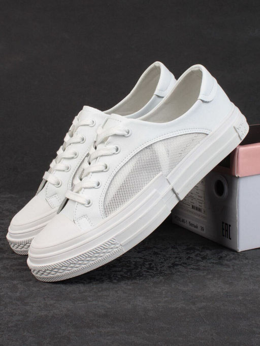 05-PDXL46-1 WHITE Кроссовки женские (натуральная кожа)