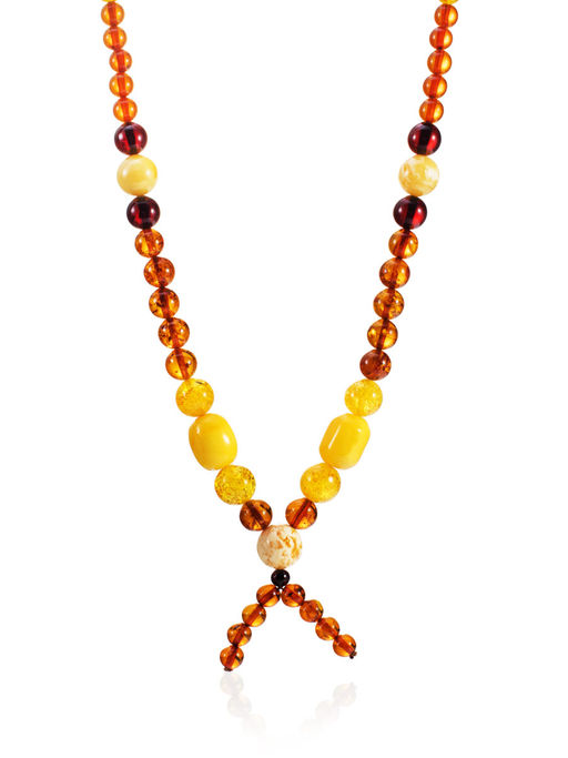 Яркие и необычные бусы из натурального янтаря разных оттенков Пекин