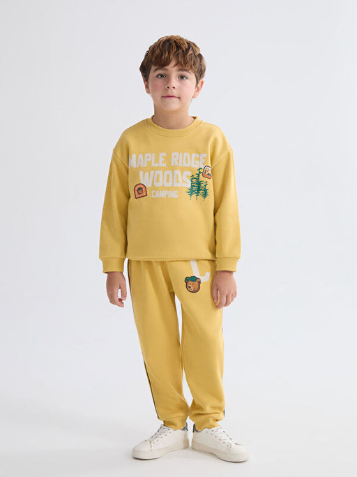 Bask?l? Erkek ?ocuk Kal?n Sweatshirt